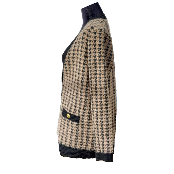 Tahari Womens Brown & Tan Houndstooth Eyelash Cozy Stretch Cardigan Sz S - Picture 4 of 7